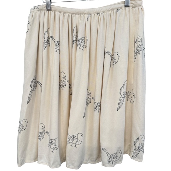 PepaLoves Bird Print Midi Skirt Cream Black Sketch Print Rayon Size 3 Medium - Picture 1 of 8